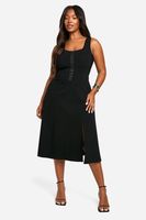 vestido plus midi de tela elastica estilo corse negro