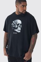 camiseta plus negra con estampado de calavera negro