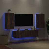 vidaxl muebles tv pared con led 4 pzas madera ingenieria roble ahumado