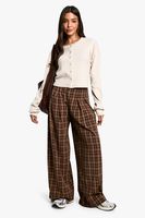 pantalon holgado plisado de cuadros brown