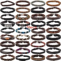 conjunto de 36 piezas de pulsera ajustable de cuero pu tejida a mano de varias capas para hombres venta caliente