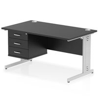 impulse 1400x800 desk blacksilver cable managed leg 3 dr fixed ped