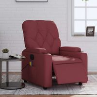 vidaxl sillon de masaje reclinable de cuero artificial rojo tinto