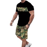 conjunto de 2 piezas camiseta negra de manga corta y pantalones cortos de camuflaje con estampado 3d ropa deportiva casual para exteriores ropa de estar en casa primavera y verano