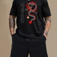 conjunto de pijama para hombres estampado de dragon camiseta casual de manga corta con cuello redondo y pantalones cortos con cordon conjunto de 2 piezas para usar en casa en verano