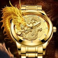 calendario de moda reloj de dragon chino cuadrado resistente al agua para hombres con banda de acero y pedreria eleccion ideal para regalos