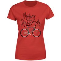 bike lights womens christmas t-shirt - red - xl