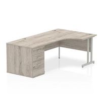 impulse 1600 right crescent desk grey oak cantilever  desk high ped