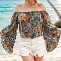 blusa de hombros descubiertos con estampado paisley blusa vintage de estilo vacacional con mangas acampanadas para primavera y otono ropa de mujer