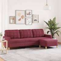 vidaxl sofa de 3 plazas con taburete de tela rojo tinto 210 cm