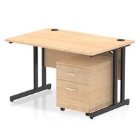 impulse 1200x800 desk mapleblack cantilever leg 2 drawer mobile ped