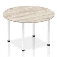 impulse 1200mm round table grey oak top white post leg