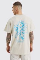 camiseta oversize con estampado grafico worldwide de flores cream