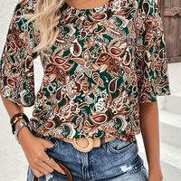 blusa de cuello redondo estampado paisley elegante top de manga corta para primavera y verano ropa de mujer