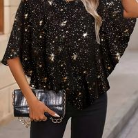 blusa estampada de cuello redondo con estrellas elegante blusa de manga corta suelta para primavera y verano ropa de mujer