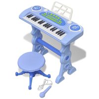 vidaxl piano de juguete de 37 teclas con taburetemicrofono para ninos azul