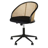 silla de oficina con ruedas de terciopelo negro y rejilla de mimbre