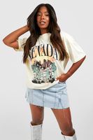 camiseta plus oversize con estampado western de nevada beige