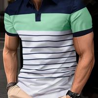 camiseta de golf de manga corta a rayas para hombre informal para exteriores