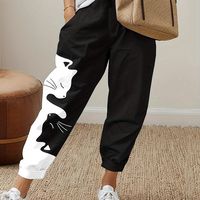 pantalones rectos con estampado de gato casuales con cintura elastica y bolsillos inclinados para primavera y verano ropa de mujer