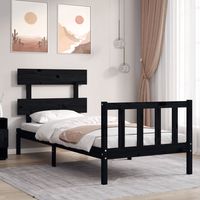 vidaxl estructura de cama individual con cabecero madera maciza negro