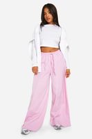 pantalon petite de pernera ancha con cordon elastico en la cintura y rayas en contraste pink