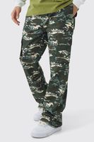 pantalon cargo holgado de sarga con cintura elastica y estampado laser verde