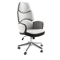 silla oficina giratoria tela gris claro y pvc blanco brillo