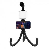 muvit vlogging kit 4 en 1 tripode flexible  luz led  microfono  soporte para smartphone negro