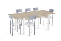 conjunto de mesa extens phyna 120-180x80 roblebco  6 sillas asiento bco