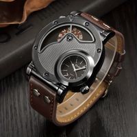 reloj deportivo de doble zona horaria oulm reloj de cuarzo antiguo con correa de cuero pu casual para hombres del ejercito eleccion ideal para regalos