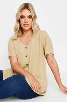 yours blusa beige de manga corta con pinzas mujer curvy y tallas grandes yours