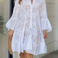 vestido con dobladillo de volantes hueco elegante vestido de manga acampanada con cuello en v liso ropa de mujer para bodas graduaciones compromisos ceremonias fiestas vacaciones cumpleanos