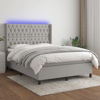 vidaxl cama box spring colchon y luces led tela gris claro 140x200 cm