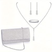 conjunto de moda elegante para mujer con collar de estras pulsera pendientes y bolso de noche de mano combinacion de accesorios de fiesta lujosos con correa de cadena