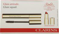 clarins glam attitude gift set 8ml super volume mascara - 01 intense black  15g joli rouge velvet lipstick - 742