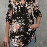 blusa estampada floral con cuello en v blusa suelta vintage de media manga para primavera y otono ropa de mujer