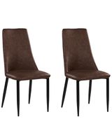 conjunto de 2 sillas de comedor piel sintetica marron