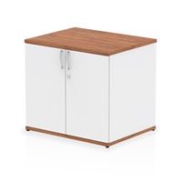 impulse 600mm deep desk high cupboard walnut and white