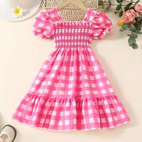 vestido de manga corta a cuadros para ninas dulces como regalo de verano