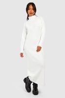 vestido jersey midaxi de punto y canale suave con cuello vuelto blanco