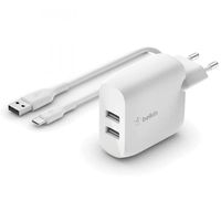 belkin boost charge cargador dual usb-a 24 w blanco  cable usb-c