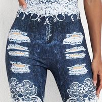 leggings de cintura alta con estampado de denim falso leggings cortos elasticos ajustados informales para todos los dias ropa de mujer