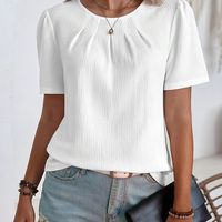 blusa con cuello redondo texturizado elegante top fruncido en la parte delantera para primavera y verano ropa de mujer