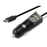 conceptronic cargador de coche 2xusb  usb-c 31a negro