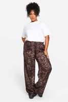 pantalon plus de tela con estampado de leopardo y cordon elastico brown