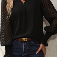 blusa de malla con textura solida elegante blusa con mangas de linterna y cuello en v para primavera y verano ropa de mujer