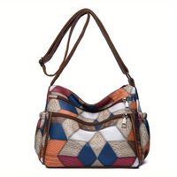 bolso de hombro de moda para mujer con bloques de color gran capacidad bandolera elegante de piel sintetica con correa ajustable