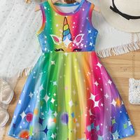 vestido sin mangas estampado de unicornio colorido para ninas vestido elastico para salir de fiesta