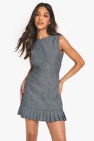 vestido mini entallado de tweed plisado gris